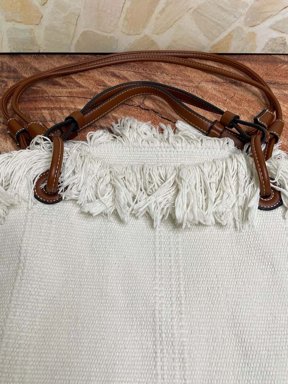 Topshop Jordan Fringed Canvas Tote Bag in Cream